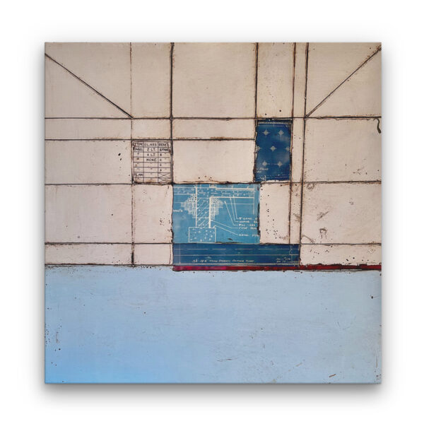 Vintage Plans Blue I Encaustic Painting by Heather Davis