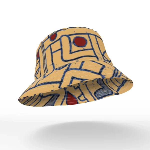 Heather Davis Orange and White Kuba Cloth Bucket Hat