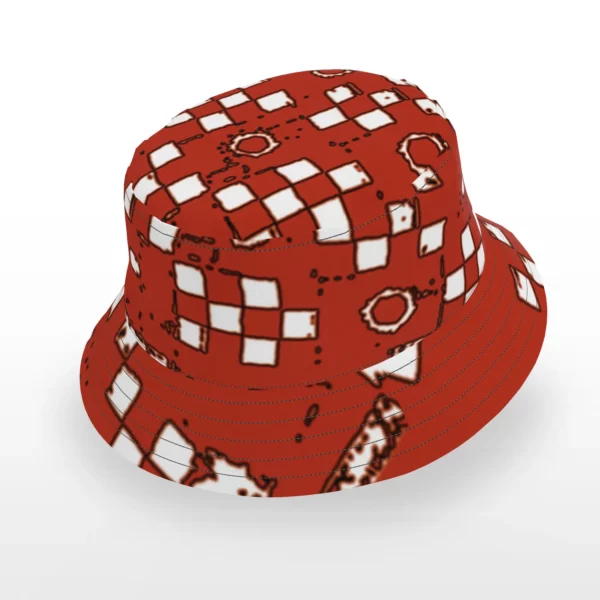 Heather Davis Red, White, Black Kuba Bucket Hat