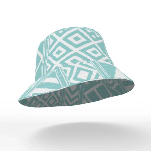 Teal and White Kuba Cloth Bucket Hat by Heather Davis