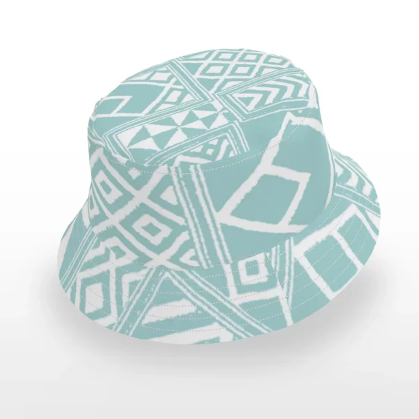 Teal and White Kuba Bucket Hat by Heather Davis