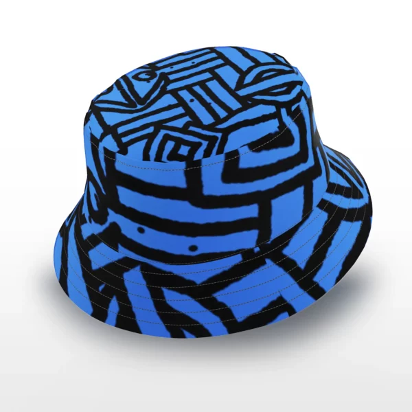 Blue and Black Kubu Cloth Bucket Hat by Heather Davis