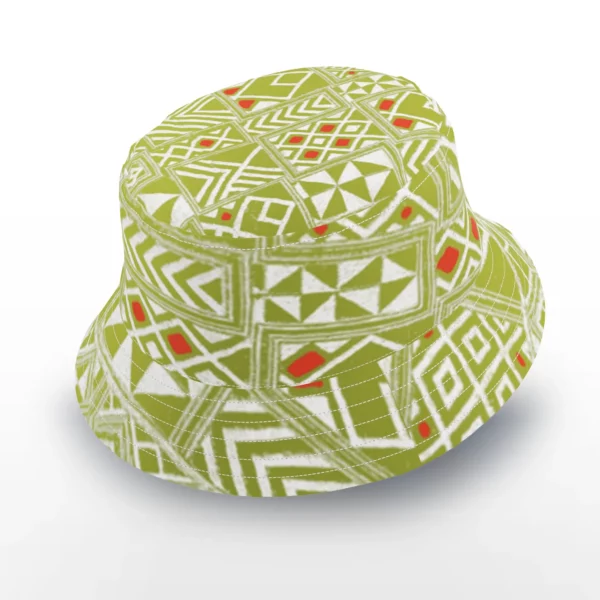 Bulaang Green White Red Kuba Cloth Bucket Hat