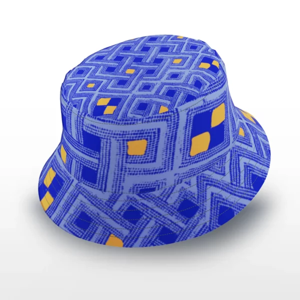 Blue and Orange Kuba Cloth Bucket Hat by Heather Davis