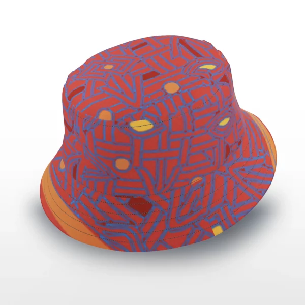 Shoowa Red, Orange and Pink Kuba Cloth Bucket Hat