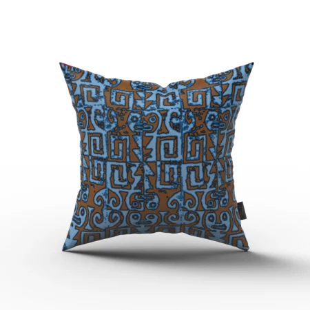 Brown and Blue Abstract Pattern Pillow
