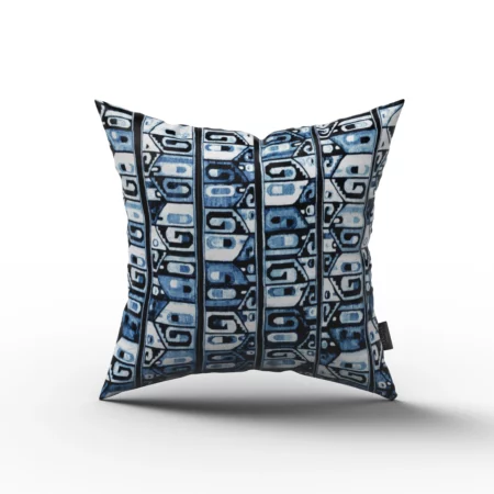 Black, Blue, and White Abstract Pillow