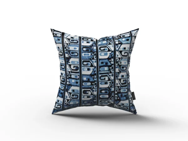 Black, Blue, and White Abstract Pillow