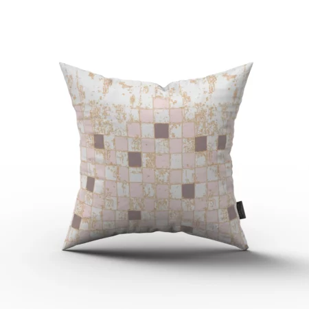 White Pink Gold Abstract Squares Pillow