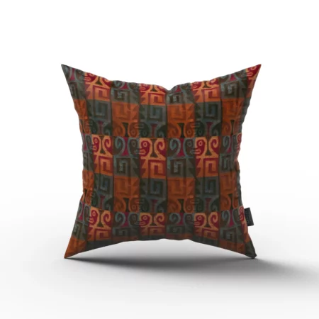 Dark Green, Red, Gold Abstract Pattern Pillow by Heather Davis