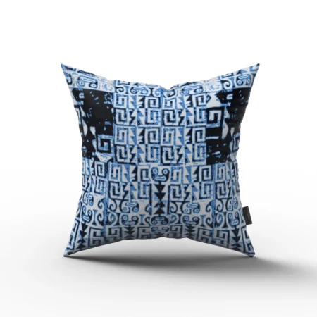 Blue, White, and Black Abstract Pattern Pillow