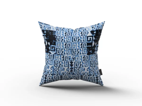 Blue, White, and Black Abstract Pattern Pillow