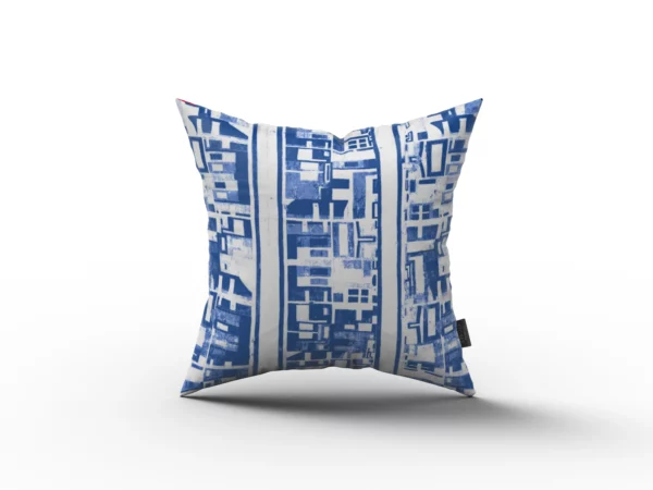 Blue White Lines Abstract Pillow