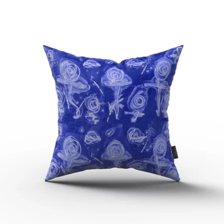 Indigo Blue Abstract Rose Pillow by Heather Davis