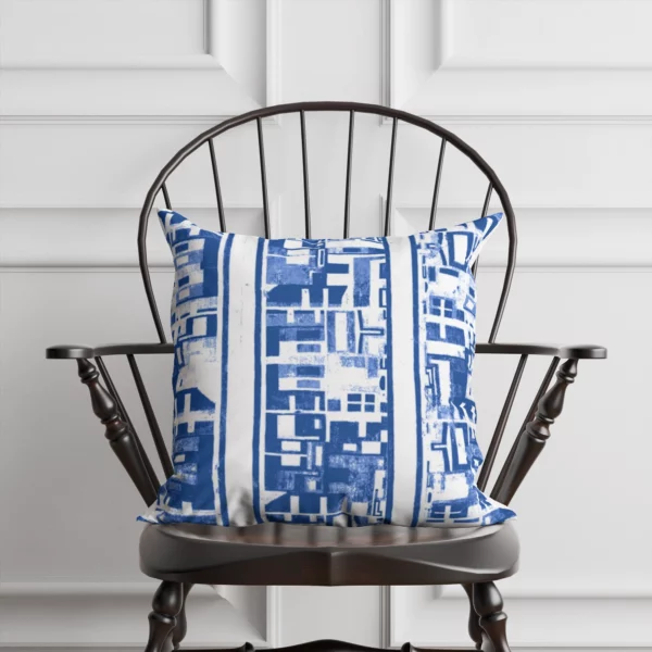 Blue White Lines Abstract Pillow