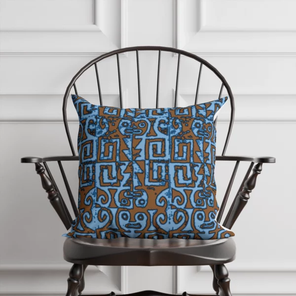 Brown and Blue Abstract Pattern Pillow