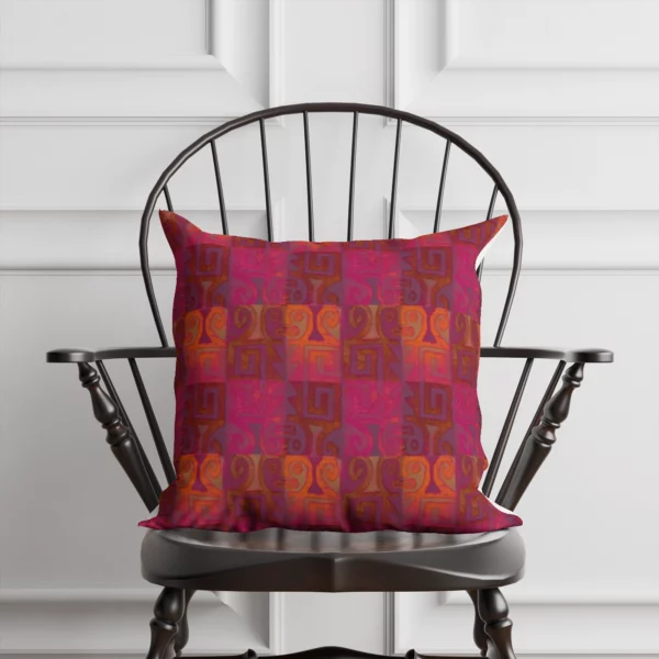 Red, Orange, Pink Abstract Pillow by Heather Davis