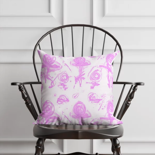 Pink and White Abstract Rose Pillow by Heather Davis