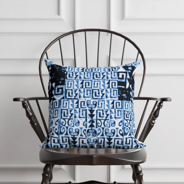 Blue, White, and Black Abstract Pattern Pillow