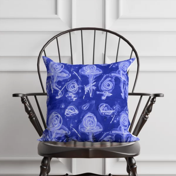 Indigo Blue Abstract Rose Pillow by Heather Davis